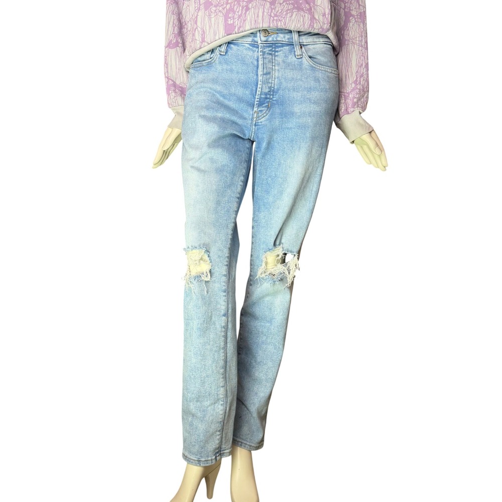 Old Navy O.G. Straight Jeans Distressed High Rise Button Fly Light Wash 8 Tall